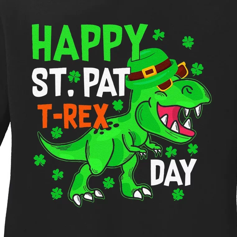 Happy St PatRex Saint Patrick's Day Dinosaurs Ladies Long Sleeve Shirt