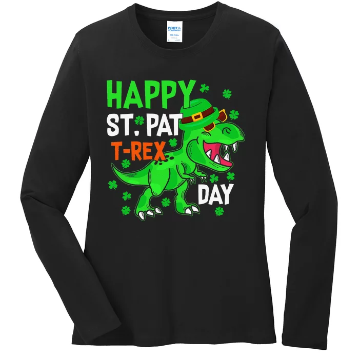 Happy St PatRex Saint Patrick's Day Dinosaurs Ladies Long Sleeve Shirt