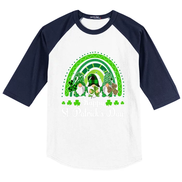 Happy St Patrick's Day Three Gnome Irish Shamrock Leprechaun Baseball Sleeve Shirt