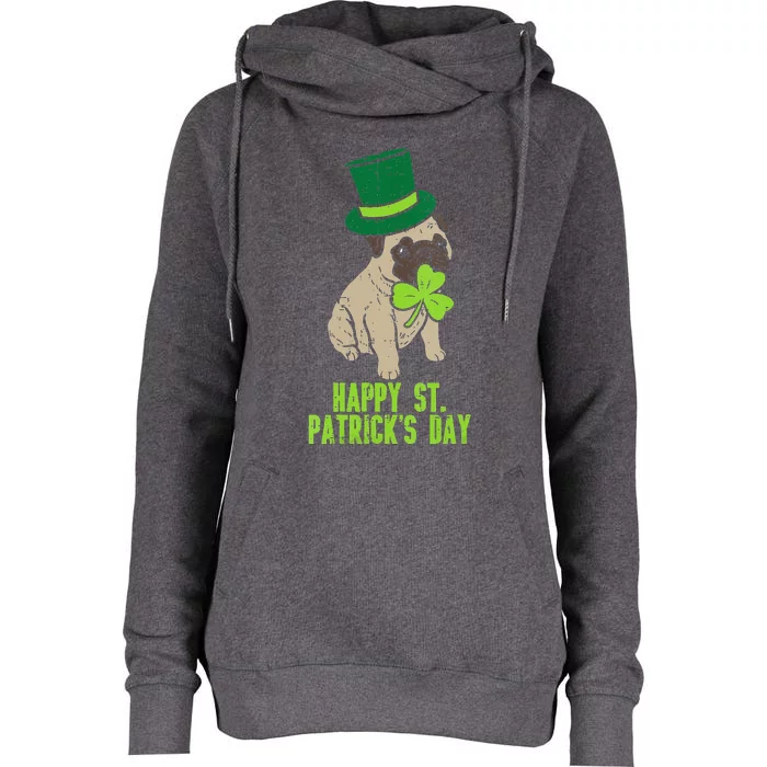 Happy St Patricks Day Irish Pug Dog Cute Saint Paddys Day Womens Funnel Neck Pullover Hood