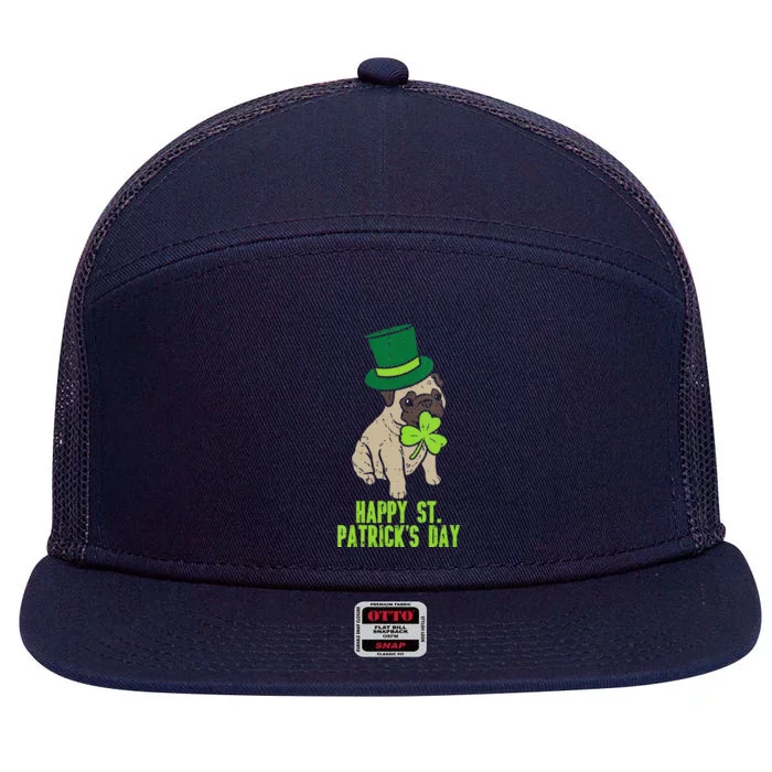 Happy St Patricks Day Irish Pug Dog Cute Saint Paddys Day 7 Panel Mesh Trucker Snapback Hat