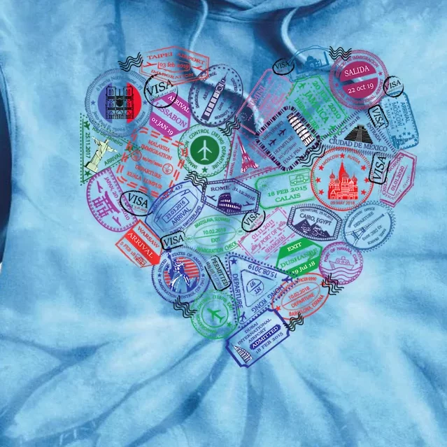 Heart Shaped Passport Travel Stamp Tie Dye Hoodie