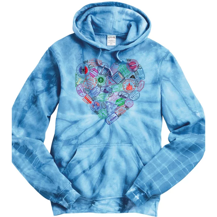 Heart Shaped Passport Travel Stamp Tie Dye Hoodie