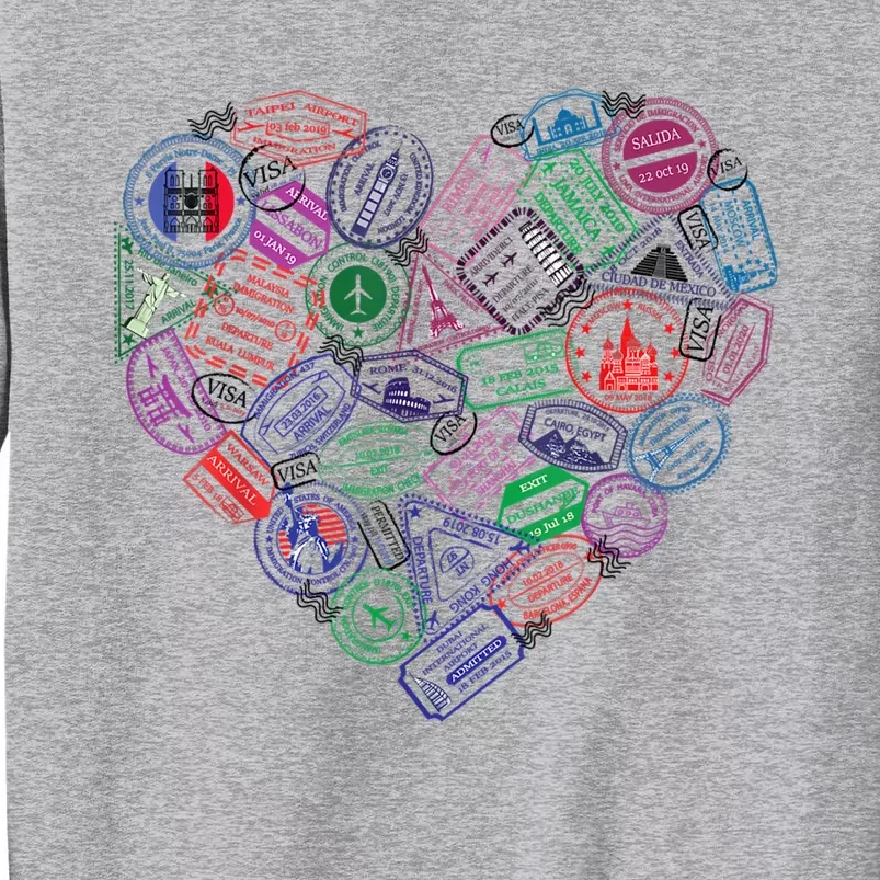 Heart Shaped Passport Travel Stamp Tall Sweatshirt