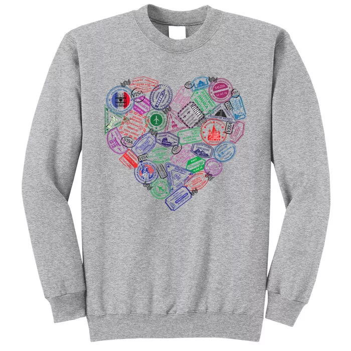 Heart Shaped Passport Travel Stamp Tall Sweatshirt