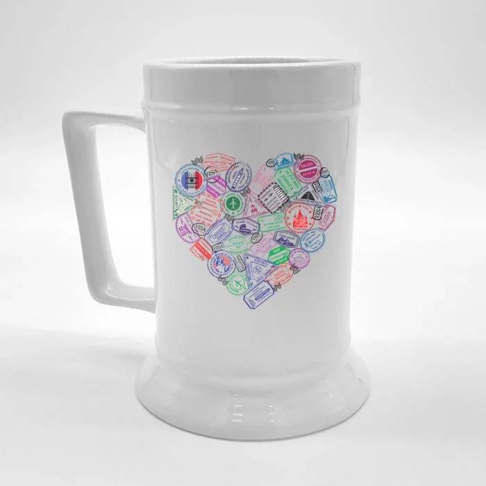 Heart Shaped Passport Travel Stamp Front & Back Beer Stein