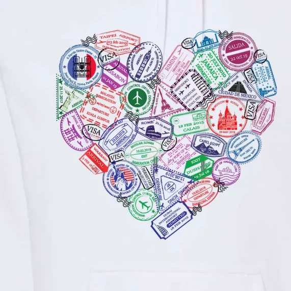 Heart Shaped Passport Travel Stamp Premium Hoodie