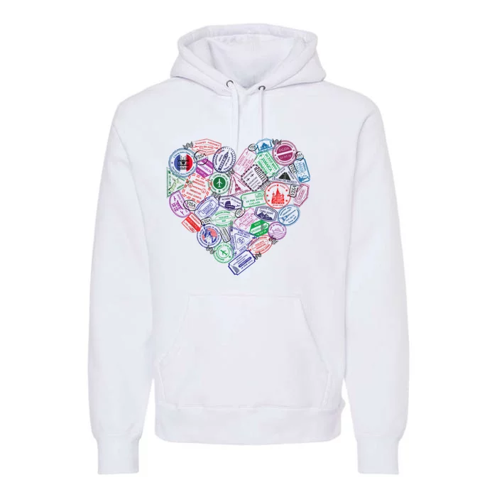 Heart Shaped Passport Travel Stamp Premium Hoodie