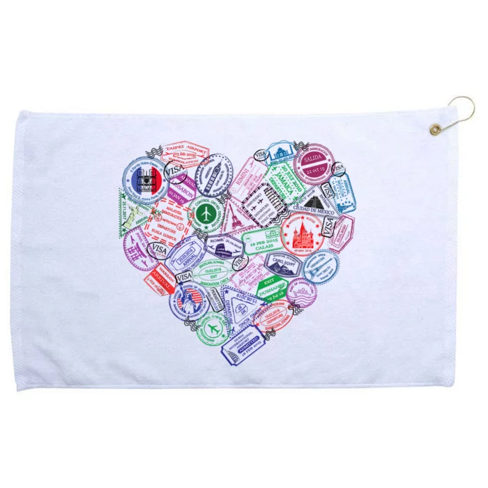 Heart Shaped Passport Travel Stamp Grommeted Golf Towel