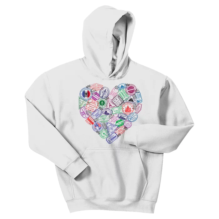 Heart Shaped Passport Travel Stamp Kids Hoodie