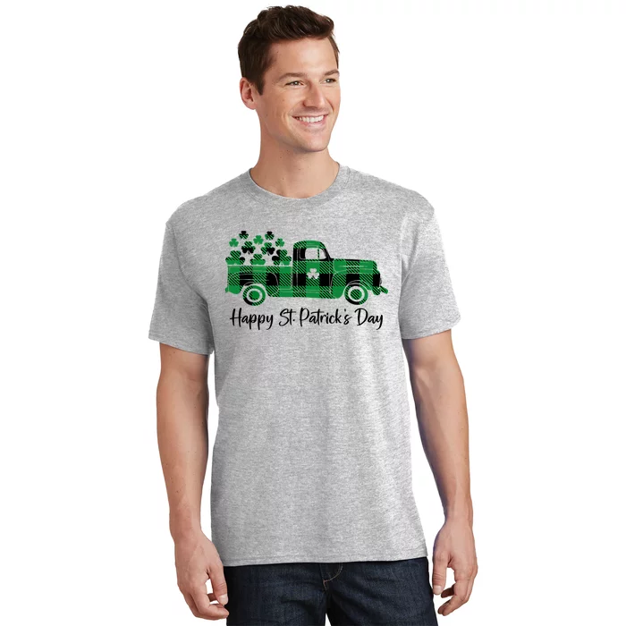 Happy St Patrick's Day Buffalo Plaid Truck Irish Shamrock T-Shirt