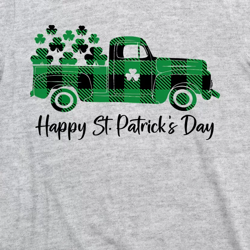 Happy St Patrick's Day Buffalo Plaid Truck Irish Shamrock T-Shirt