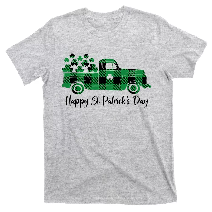 Happy St Patrick's Day Buffalo Plaid Truck Irish Shamrock T-Shirt