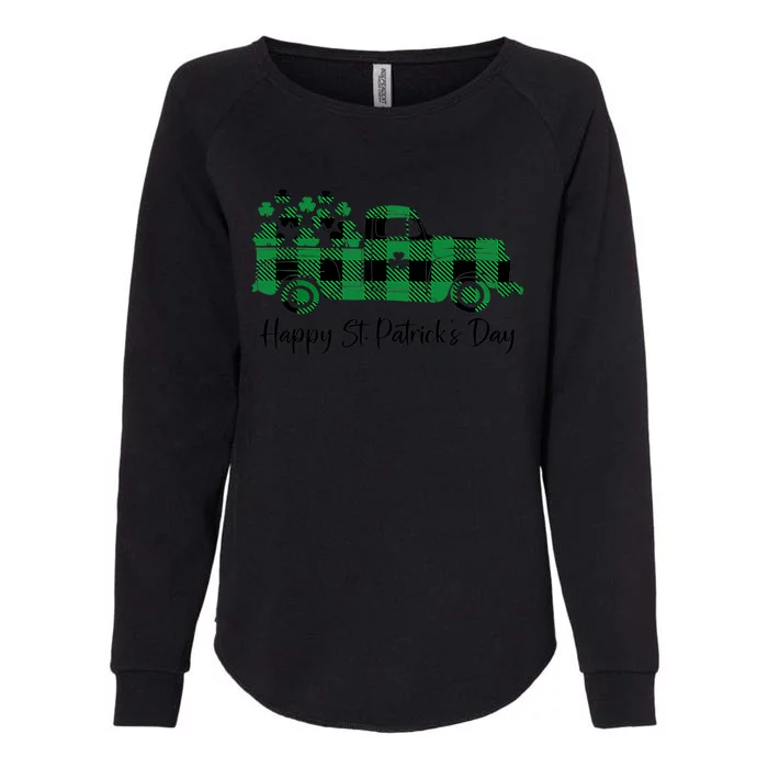 Happy St Patrick's Day Buffalo Plaid Truck Irish Shamrock Womens California Wash Sweatshirt