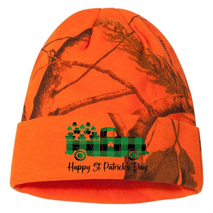 Happy St Patrick's Day Buffalo Plaid Truck Irish Shamrock Kati - 12in Camo Beanie