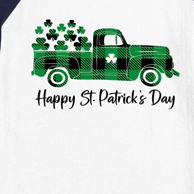 Happy St Patrick's Day Buffalo Plaid Truck Irish Shamrock Baseball Sleeve Shirt