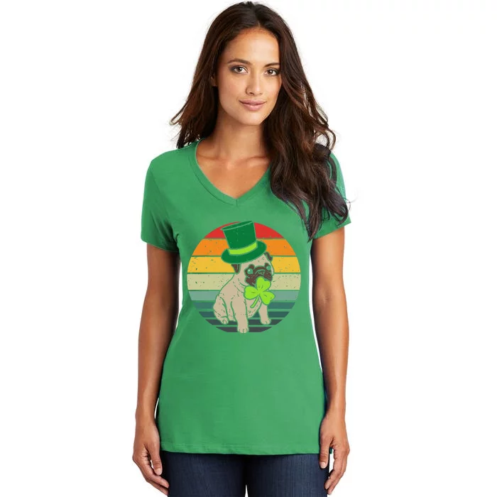 Happy St Patricks Day Irish Pug Dog Cute Saint Paddys Day Women's V-Neck T-Shirt