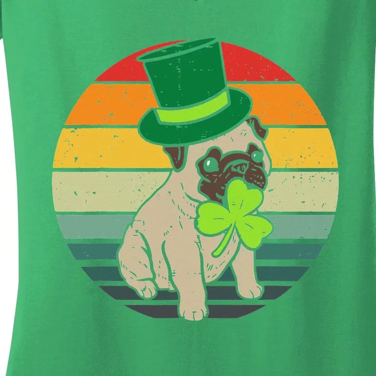 Happy St Patricks Day Irish Pug Dog Cute Saint Paddys Day Women's V-Neck T-Shirt