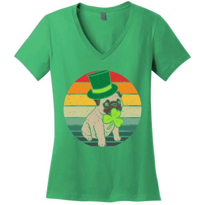 Happy St Patricks Day Irish Pug Dog Cute Saint Paddys Day Women's V-Neck T-Shirt