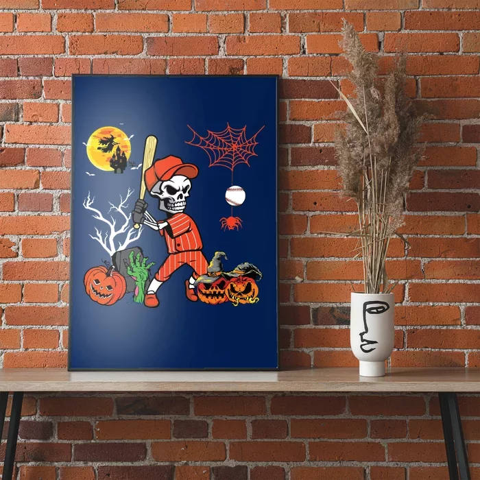 Halloween Skeleton Playing Baseball Costume Player Lover Poster