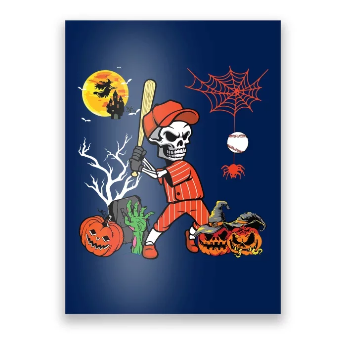 Halloween Skeleton Playing Baseball Costume Player Lover Poster