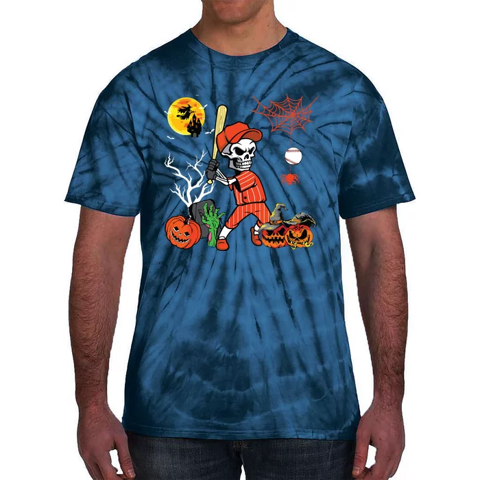 Halloween Skeleton Playing Baseball Costume Player Lover Tie-Dye T-Shirt