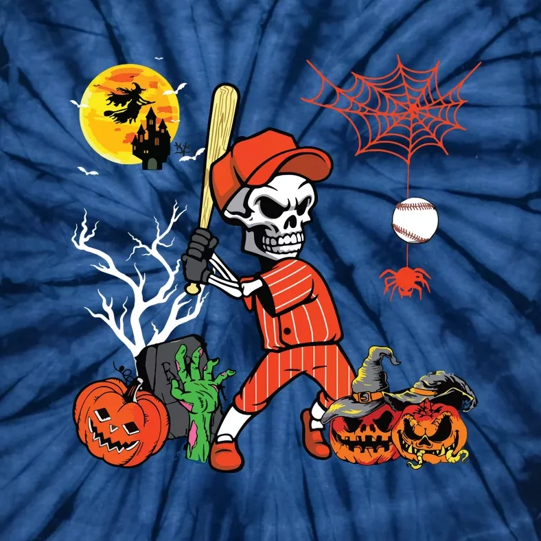 Halloween Skeleton Playing Baseball Costume Player Lover Tie-Dye T-Shirt