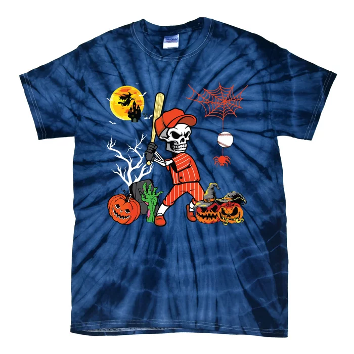 Halloween Skeleton Playing Baseball Costume Player Lover Tie-Dye T-Shirt