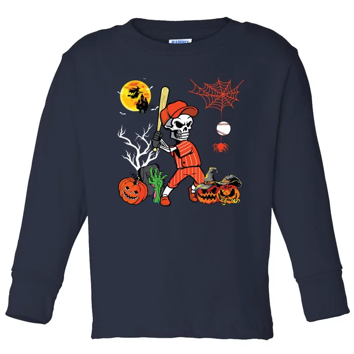 Halloween Skeleton Playing Baseball Costume Player Lover Toddler Long Sleeve Shirt