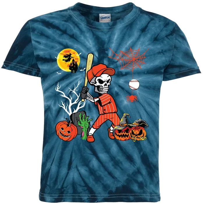 Halloween Skeleton Playing Baseball Costume Player Lover Kids Tie-Dye T-Shirt