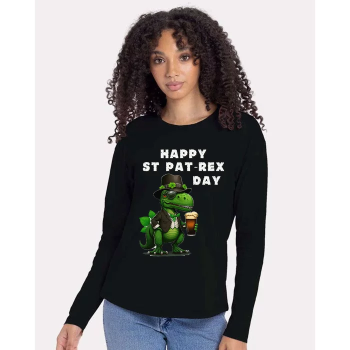 Happy ST PATREX DAY (Patricks) Funny TRex Dinosaur Womens Cotton Relaxed Long Sleeve T-Shirt