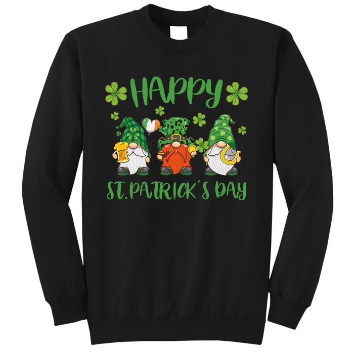 Happy St Patrick's Dayhree Gnomes Holding Shamrock Leopard Tall Sweatshirt