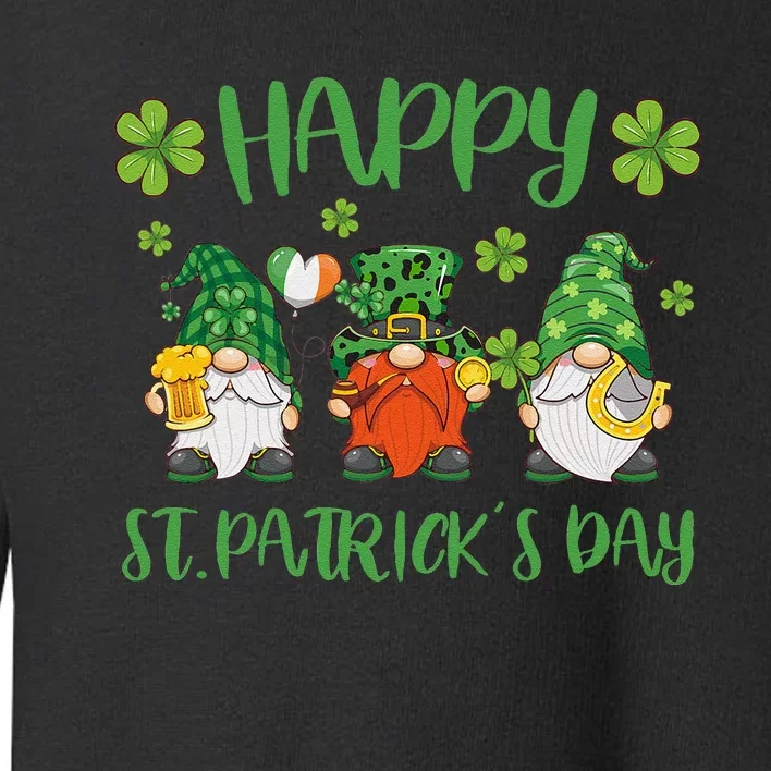 Happy St Patrick's Dayhree Gnomes Holding Shamrock Leopard Toddler Sweatshirt