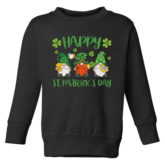 Happy St Patrick's Dayhree Gnomes Holding Shamrock Leopard Toddler Sweatshirt