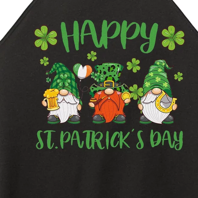 Happy St Patrick's Dayhree Gnomes Holding Shamrock Leopard Women’s Perfect Tri Rocker Tank