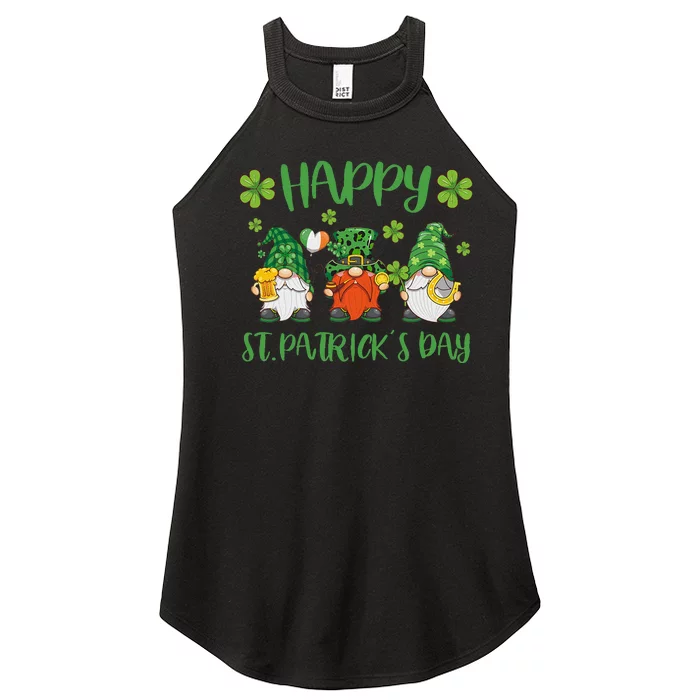 Happy St Patrick's Dayhree Gnomes Holding Shamrock Leopard Women’s Perfect Tri Rocker Tank