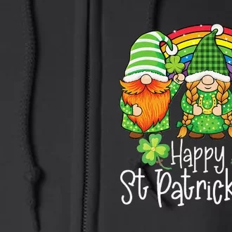 Happy St Patrick's Dayhree Gnomes Holding Shamrock Outfit Funny Cute Full Zip Hoodie