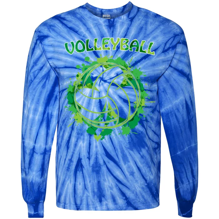 Happy St Patrick's Day Funny Gift Shamrock With Volleyball Sport Gift Tie-Dye Long Sleeve Shirt