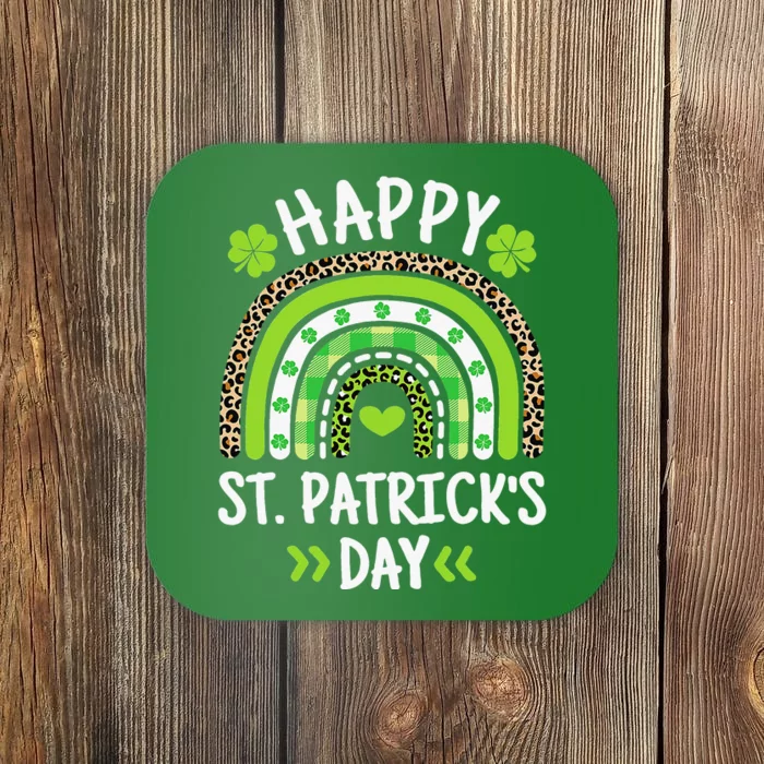 Happy St Patricks Day Leopard Print Rainbow Shamrock Irish Coaster