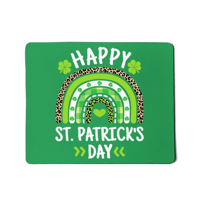 Happy St Patricks Day Leopard Print Rainbow Shamrock Irish Mousepad