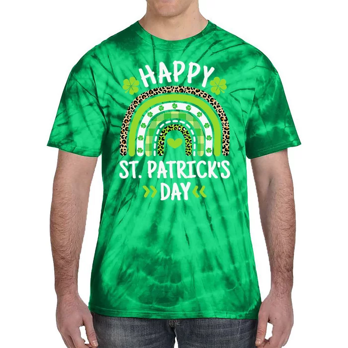 Happy St Patricks Day Leopard Print Rainbow Shamrock Irish Tie-Dye T-Shirt