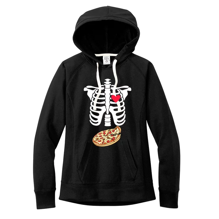 Halloween Skeleton Pregnancy Pizza Xray Dad To Be Cute Gift Women's Fleece Hoodie