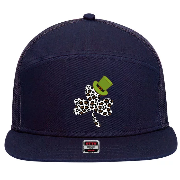 Happy St Patricks Day Leopard Cheetah Print Shamrock Clover Cool Gift 7 Panel Mesh Trucker Snapback Hat