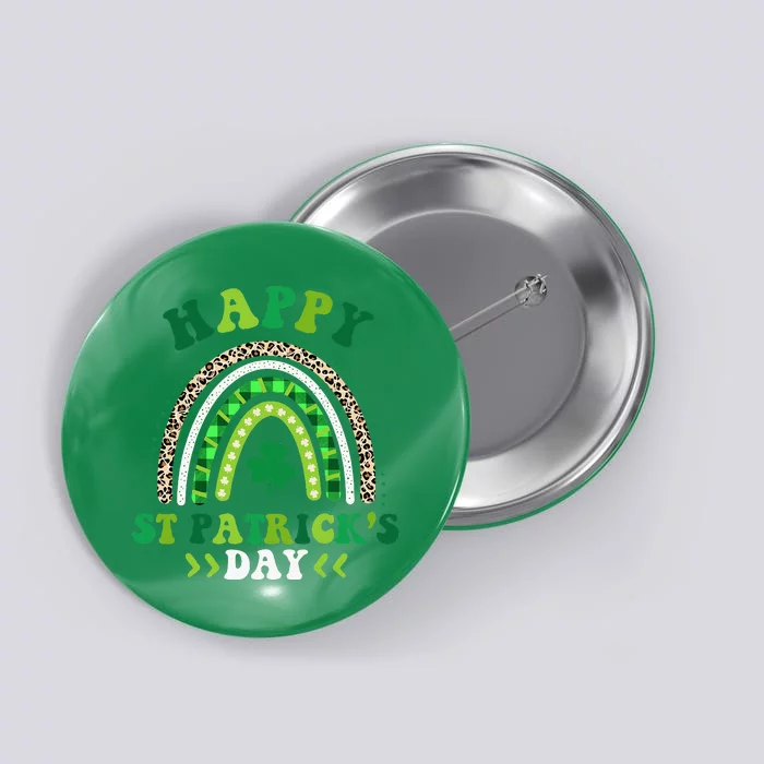 Happy St Patricks Day Leopard Print Rainbow Shamrock Irish Button