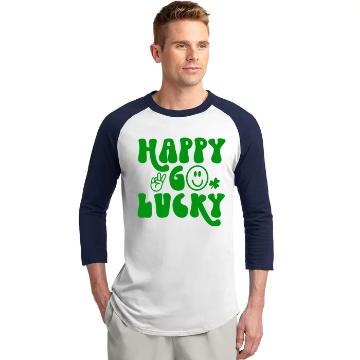 Happy St Patricks Day Go Lucky Irish Shamrock Retro Groovy Gift Baseball Sleeve Shirt