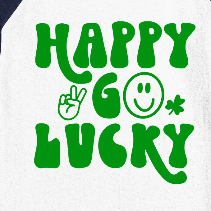 Happy St Patricks Day Go Lucky Irish Shamrock Retro Groovy Gift Baseball Sleeve Shirt