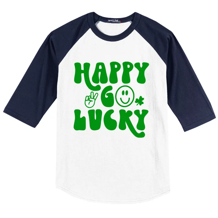 Happy St Patricks Day Go Lucky Irish Shamrock Retro Groovy Gift Baseball Sleeve Shirt