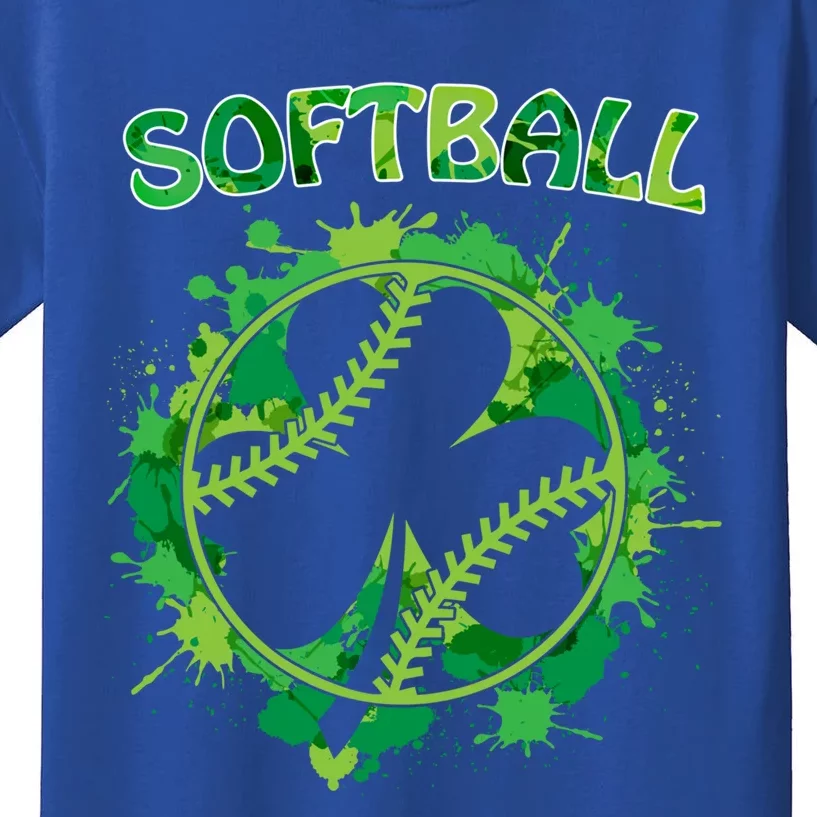 Happy St Patrick's Day Funny Gift Shamrock With Softball Sport Gift Kids T-Shirt