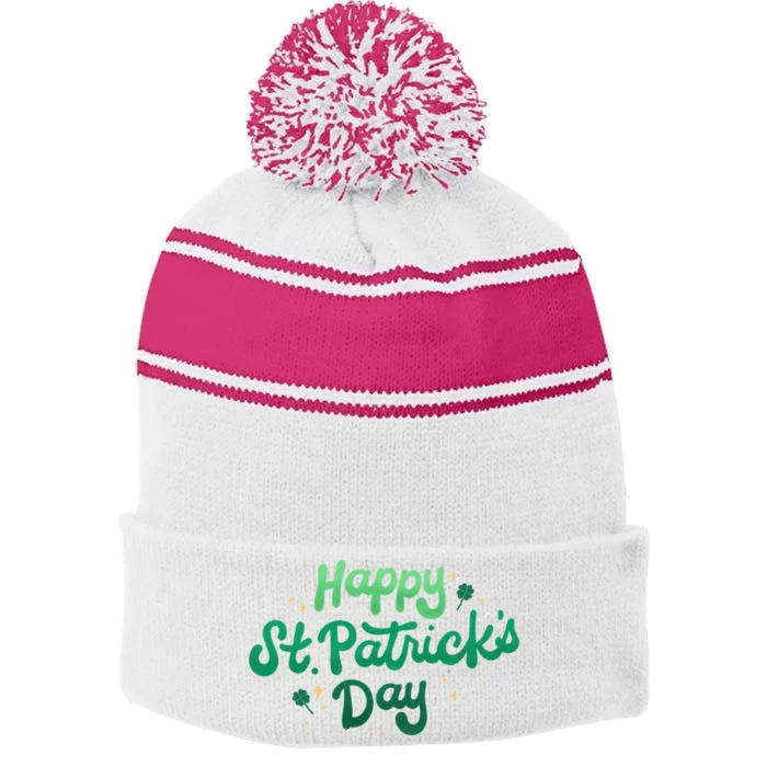 Happy St Patrick's Day Holiday Gift Stripe Pom Pom Beanie