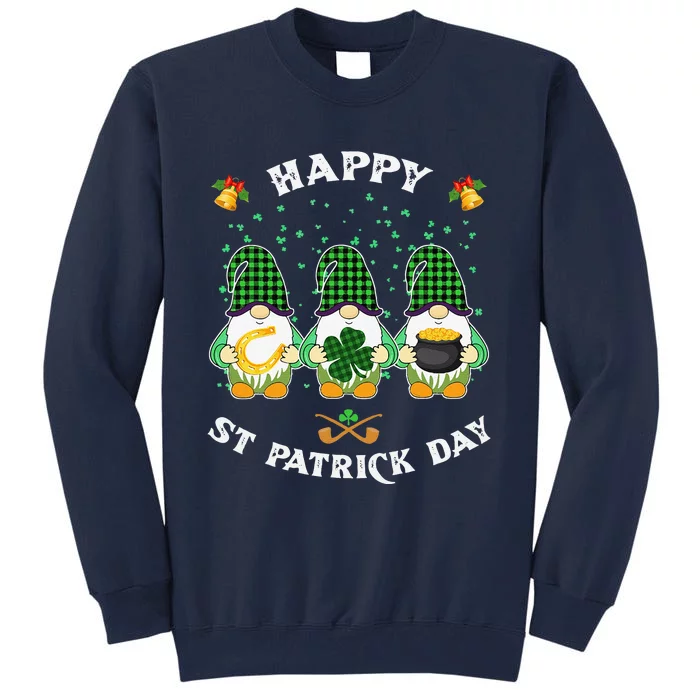 Happy St. Patrick's Day Funnyhree Gnomes Holding Shamrock Tall Sweatshirt